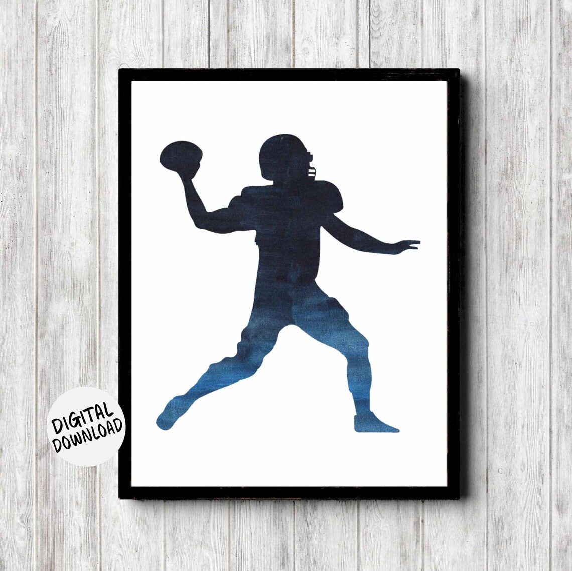 Football Player Silhouette Poster, Watercolor Athlete
