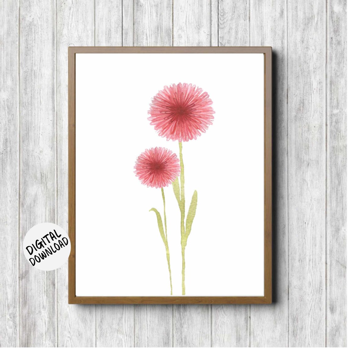 Pink Watercolor Pom Pom Flower Poster for Girls Room Nursery Decor