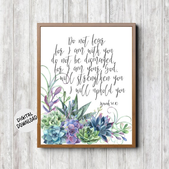 Christian Wall Art Gift With Colorful Succulents Isaiah 41 10 Scripture Do Not Fear Bible Verse Decor