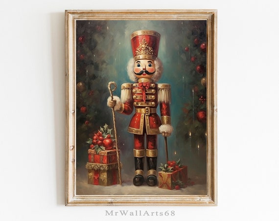 Nutcracker Toy Art Vintage Christmas Wall Baby Holiday Decor Winter Print Nursery