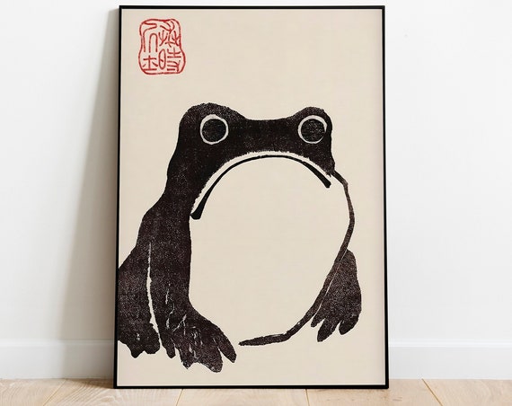 Japanese Frog Print Vintage Poster, Wabi Sabi
