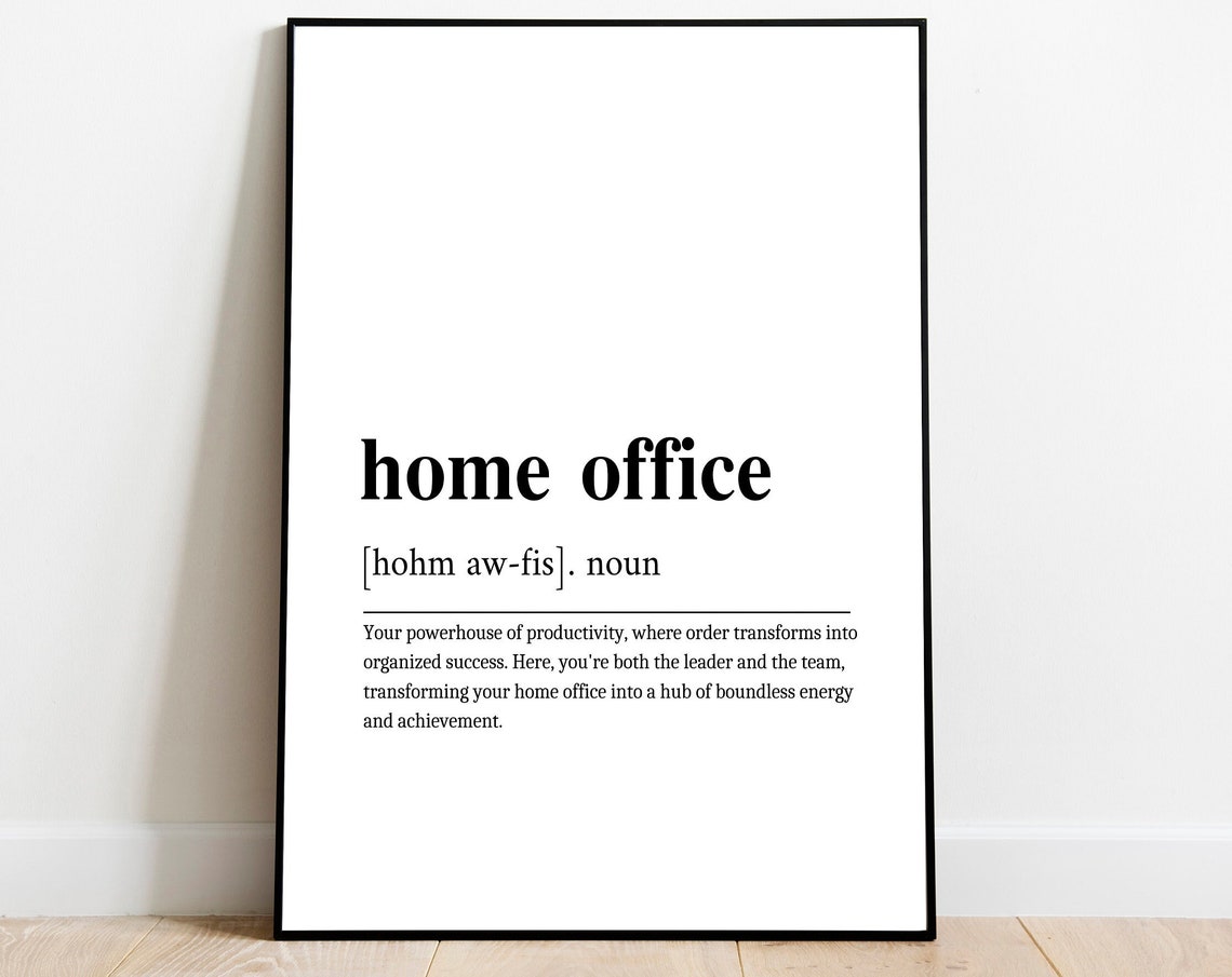 Home Office Definition Poster Minimalist Typography Workspace Decor