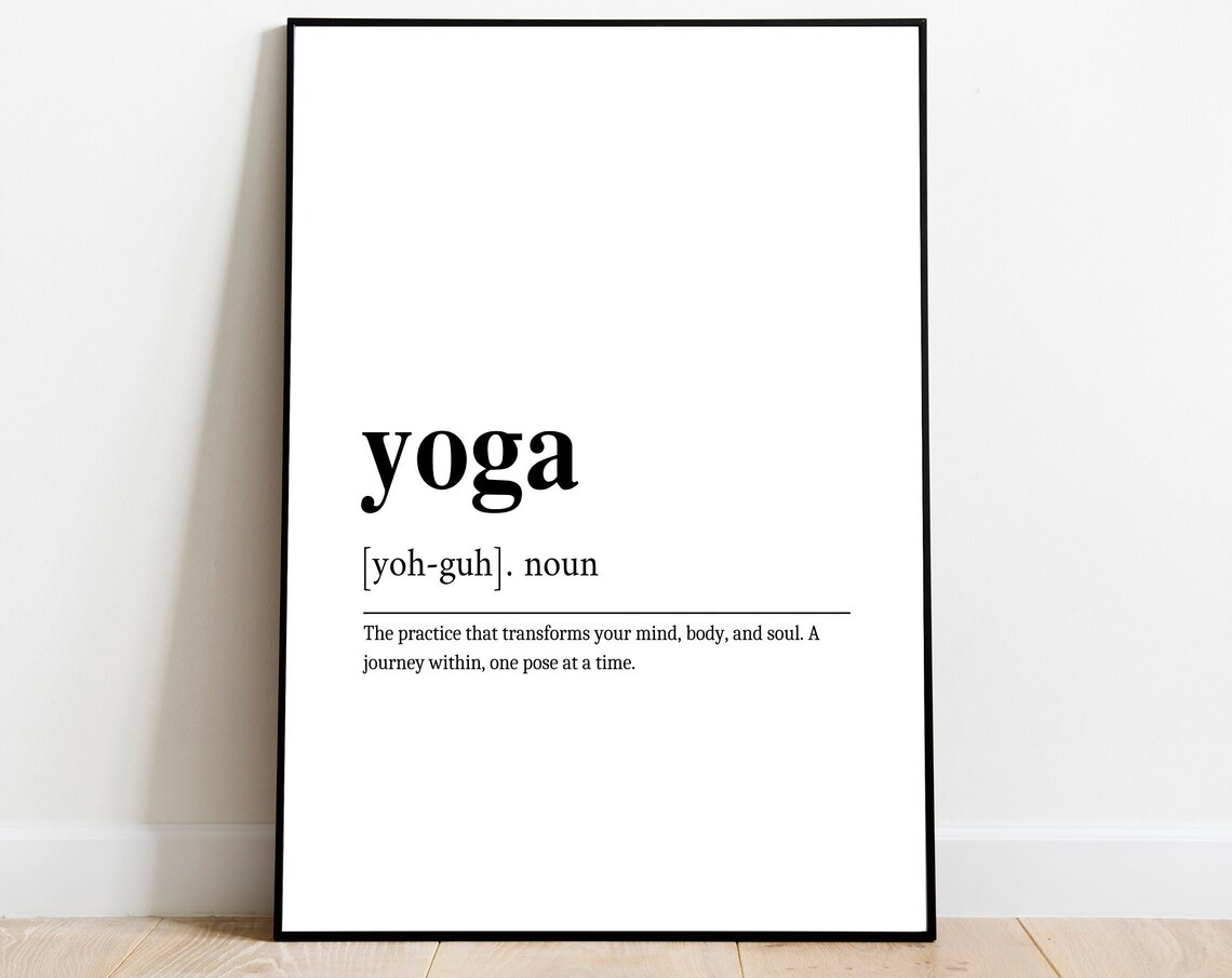 Yoga Definition Quote Minimalist Black White Inspirational Poster