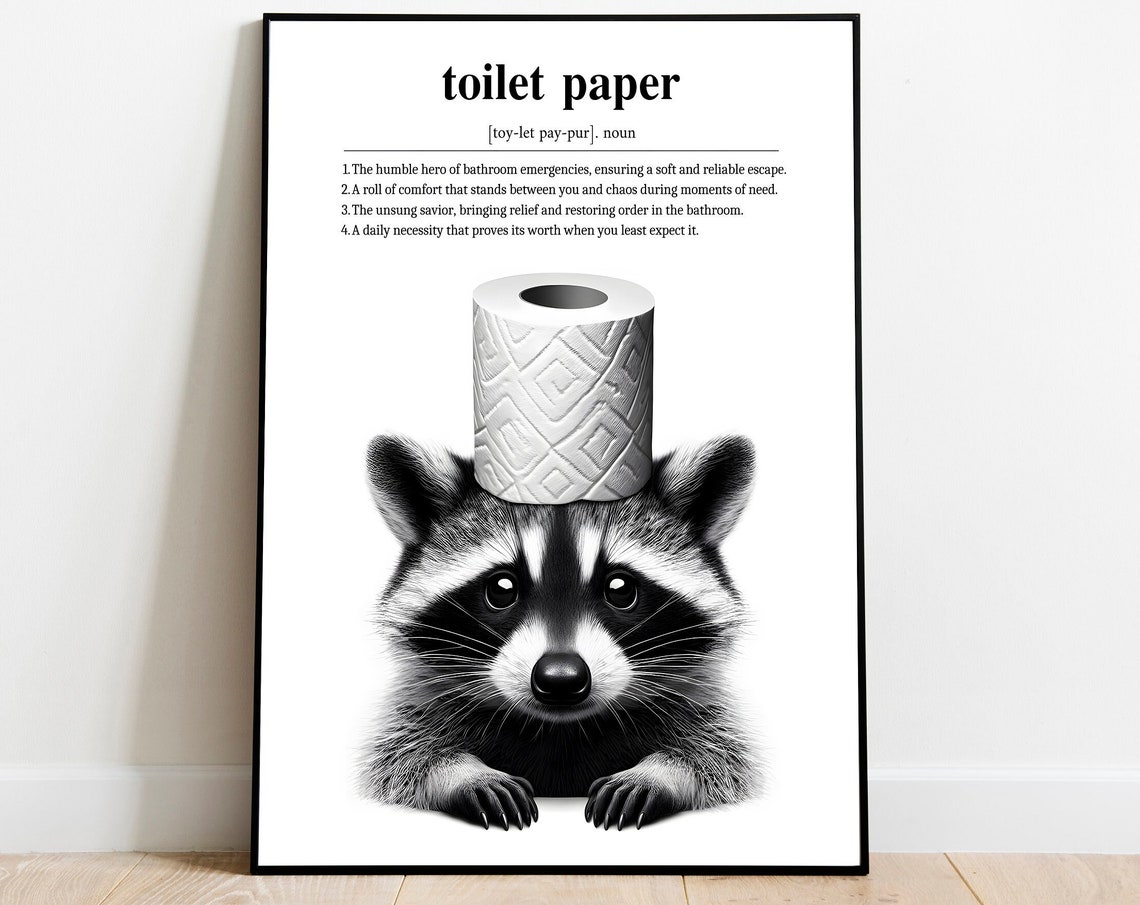 Toilet Paper Definition Print Raccoon Art Bathroom Gift Quote In