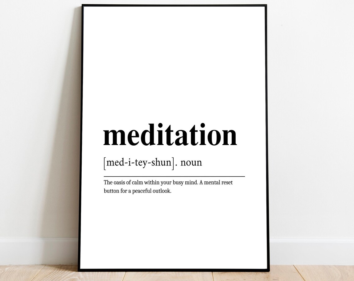 Meditation Definition Typography Print Minimalist Black and White Wall Decor