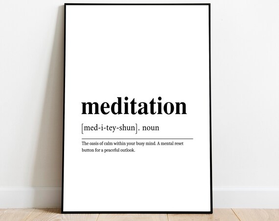 Meditation Definition Typography Print Minimalist Black and White Wall Decor