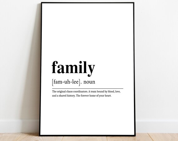Family Definition Typography Print Minimalist Black and White Wall Decor