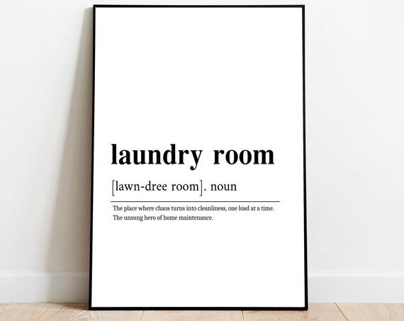 Laundry Room Definition Typography Print Minimalist Black and White Wall Decor