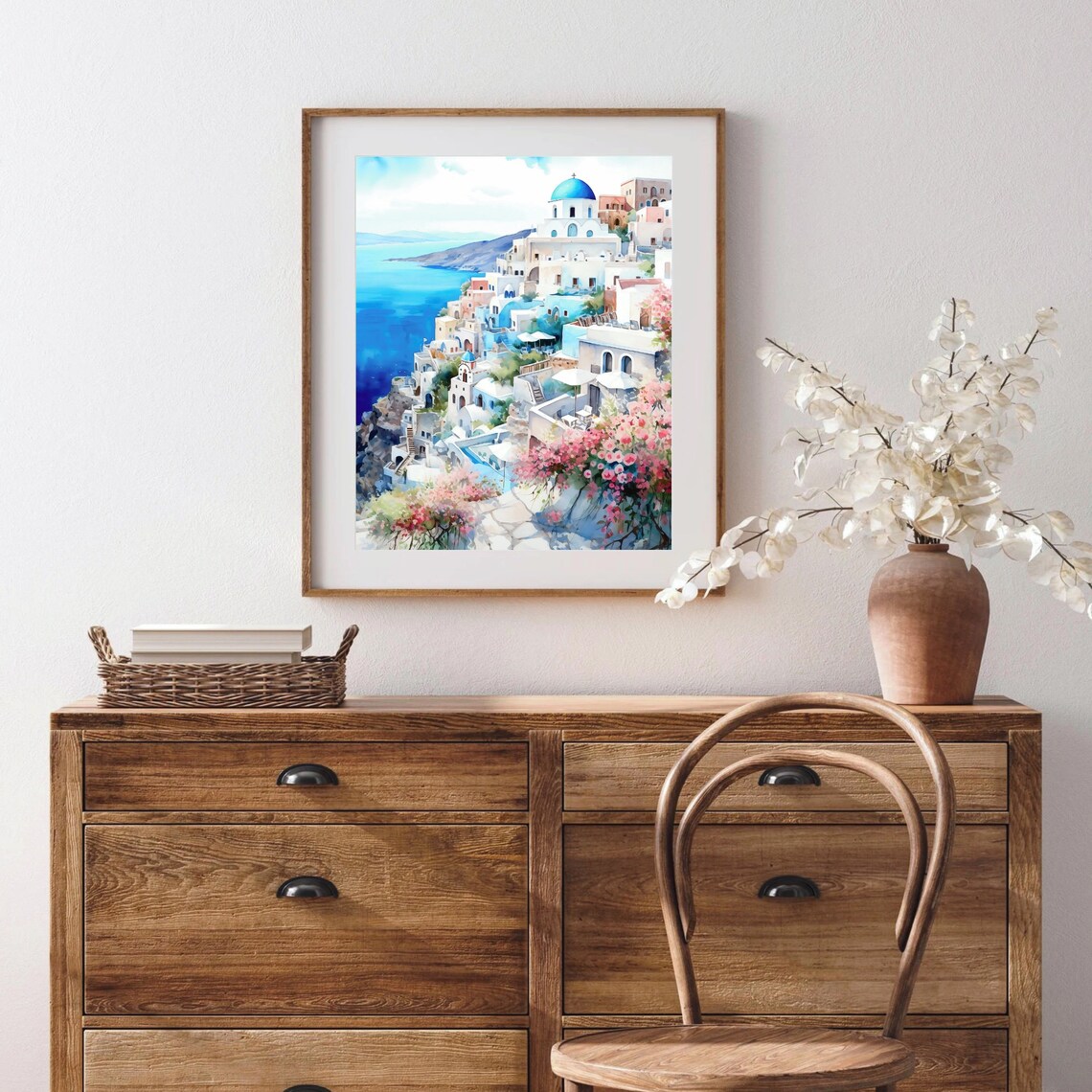 Santorini Watercolor Travel Poster, Greece Wall Art - Image 2
