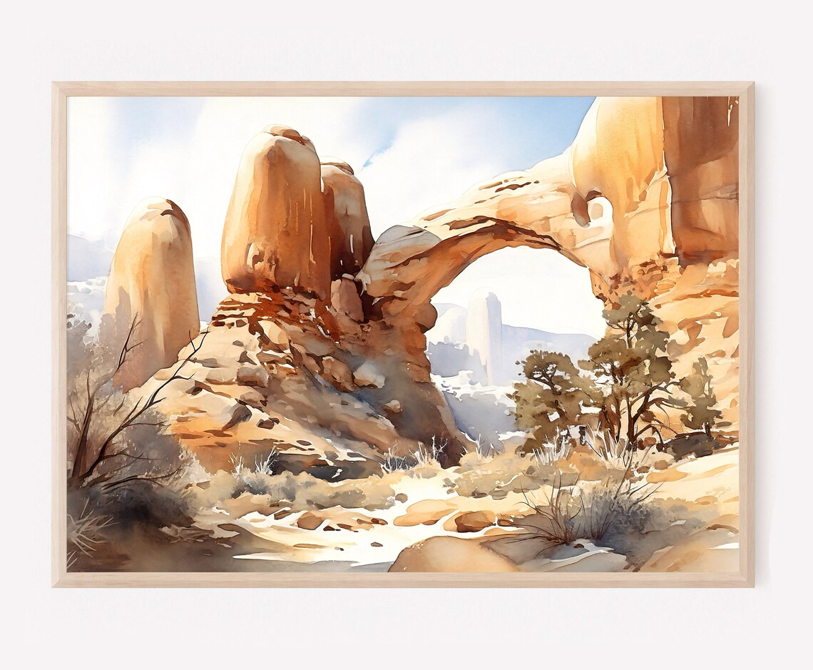 Arches National Park Watercolor Art Print, Travel Poster