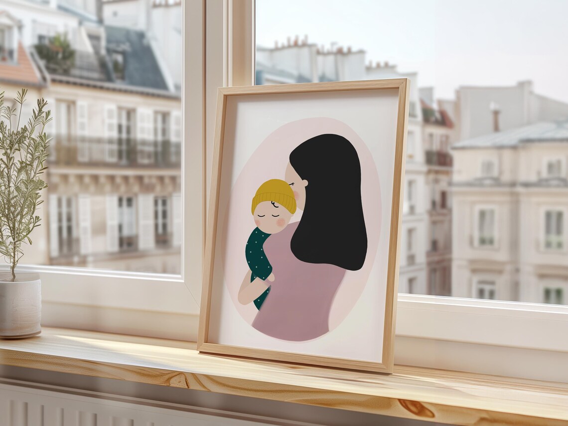 Mother And Child Embrace Minimalist Family Nursery Decor Wall Art - Image 2