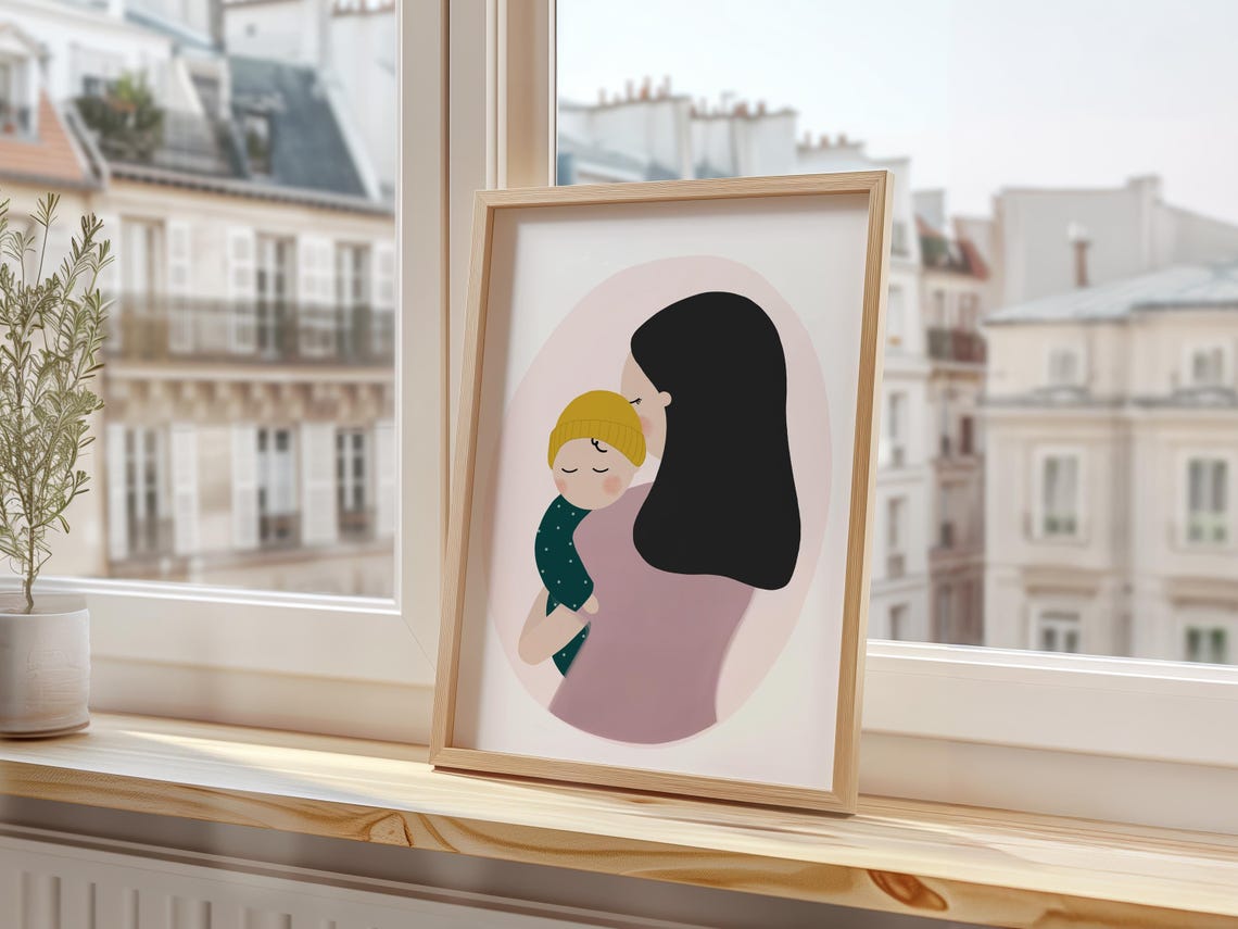 Mothers Love Art Print Mother And Child Art Mother And Baby Print Motherhood Art Baby Shower Gift Ideas Minimalist Family Drawing - Image 2