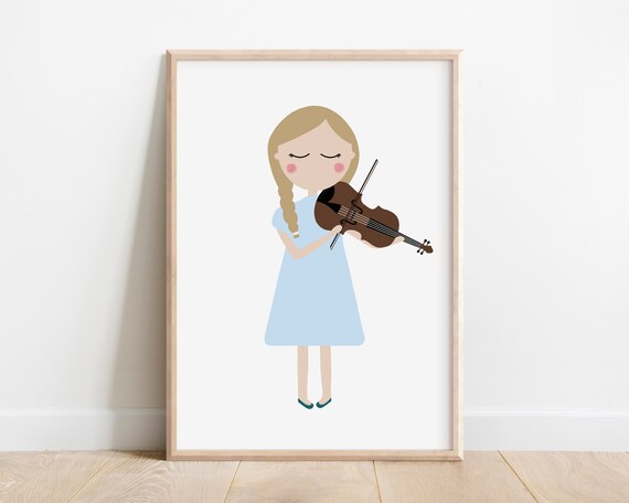 Girl Playing Viola Blue Dress Kids String Instrument Music Art Poster