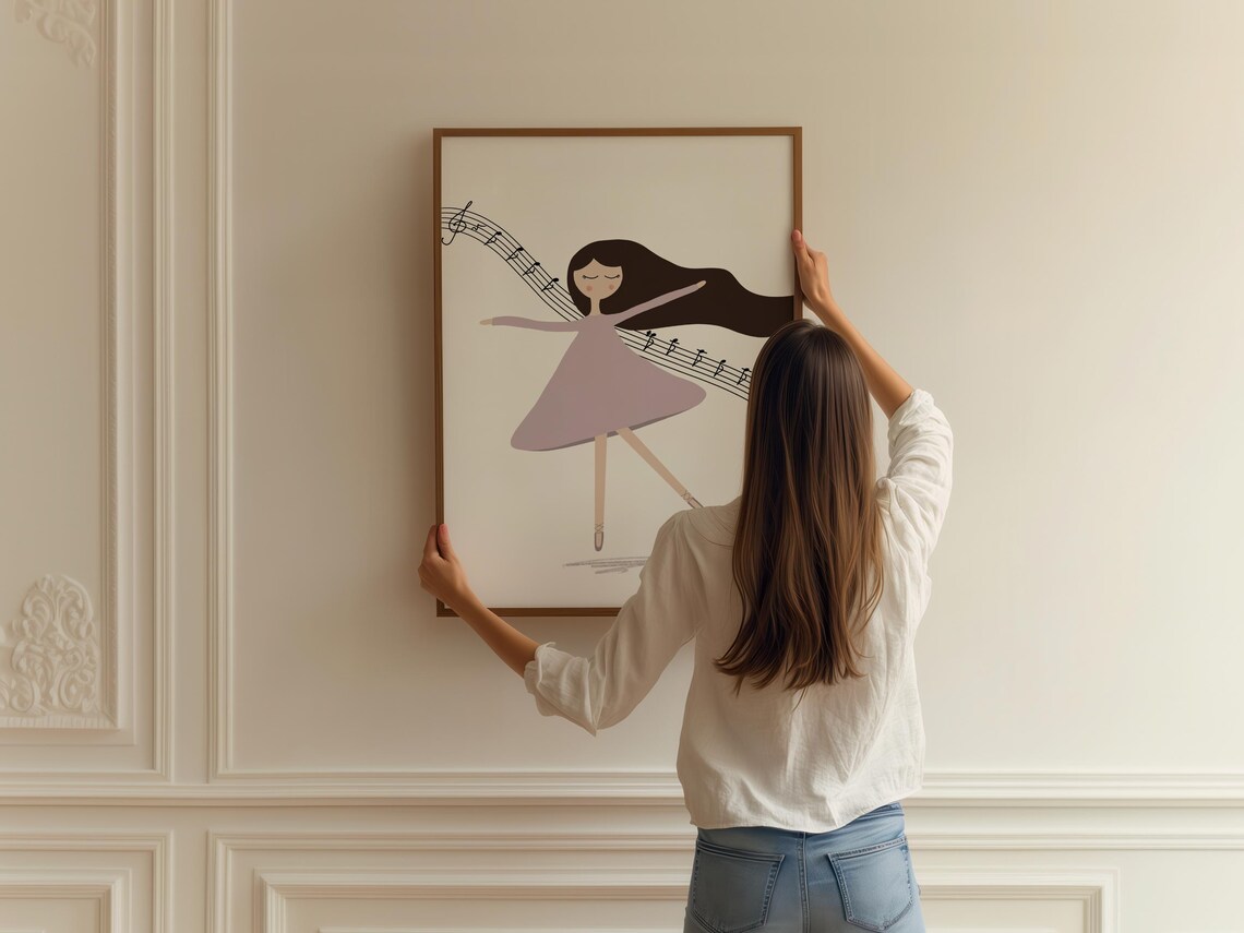 Ballerina Nina Dancing with Music Notes Lavender Dress Ballet Art Poster - Image 2