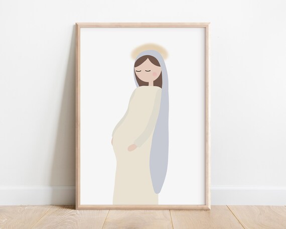 Blessed Virgin Mary Expecting Minimalist Christian Decor Wall Art