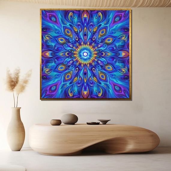 Blue And Purple Kaleidoscope Mandala Psychedelic Vision Art Poster