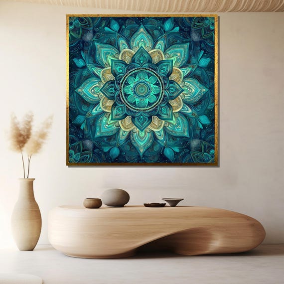 Teal Mandala Boho Modern Home Decor Art Print