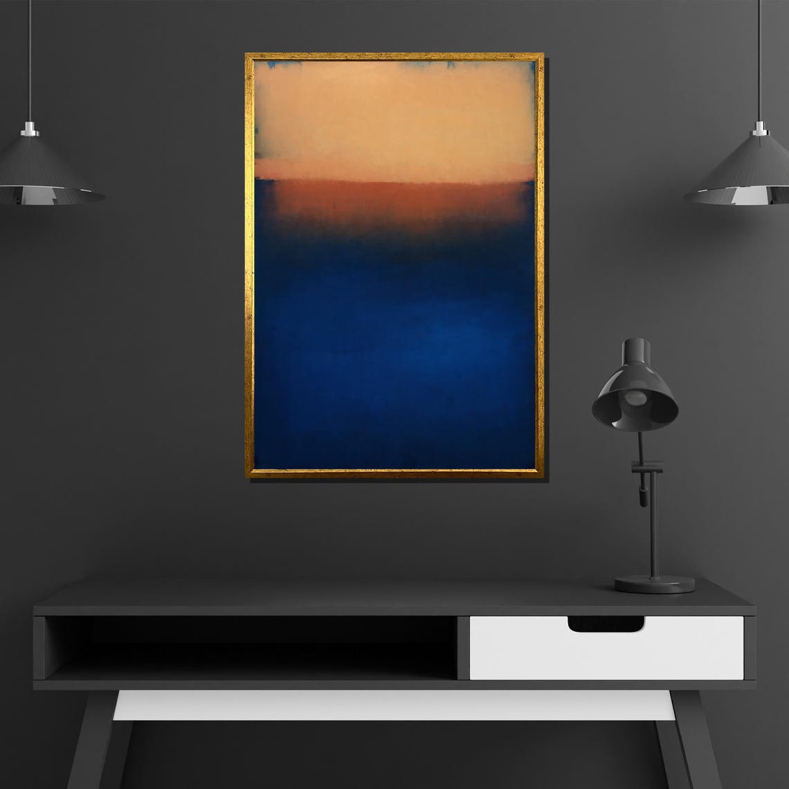 Burnt Orange and Deep Blue Color Field Abstract Modern Art Poster - Image 3
