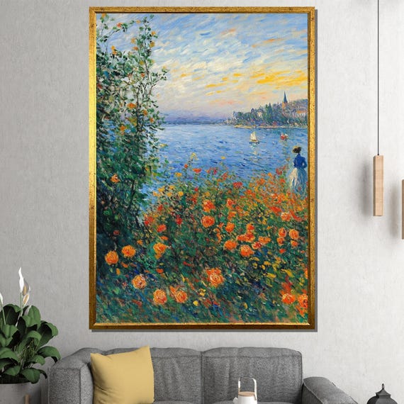 Vintageclaude Monet La Seine A Argenteuil 1873 Impressionist Riverbank Art Print Garden River Scene For Wall Decor