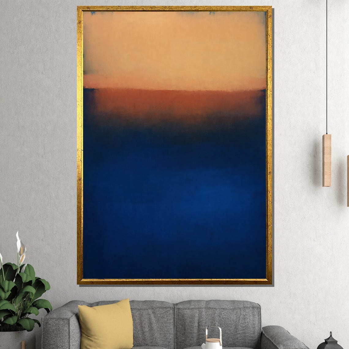 Burnt Orange and Deep Blue Color Field Abstract Modern Art Poster - Image 4