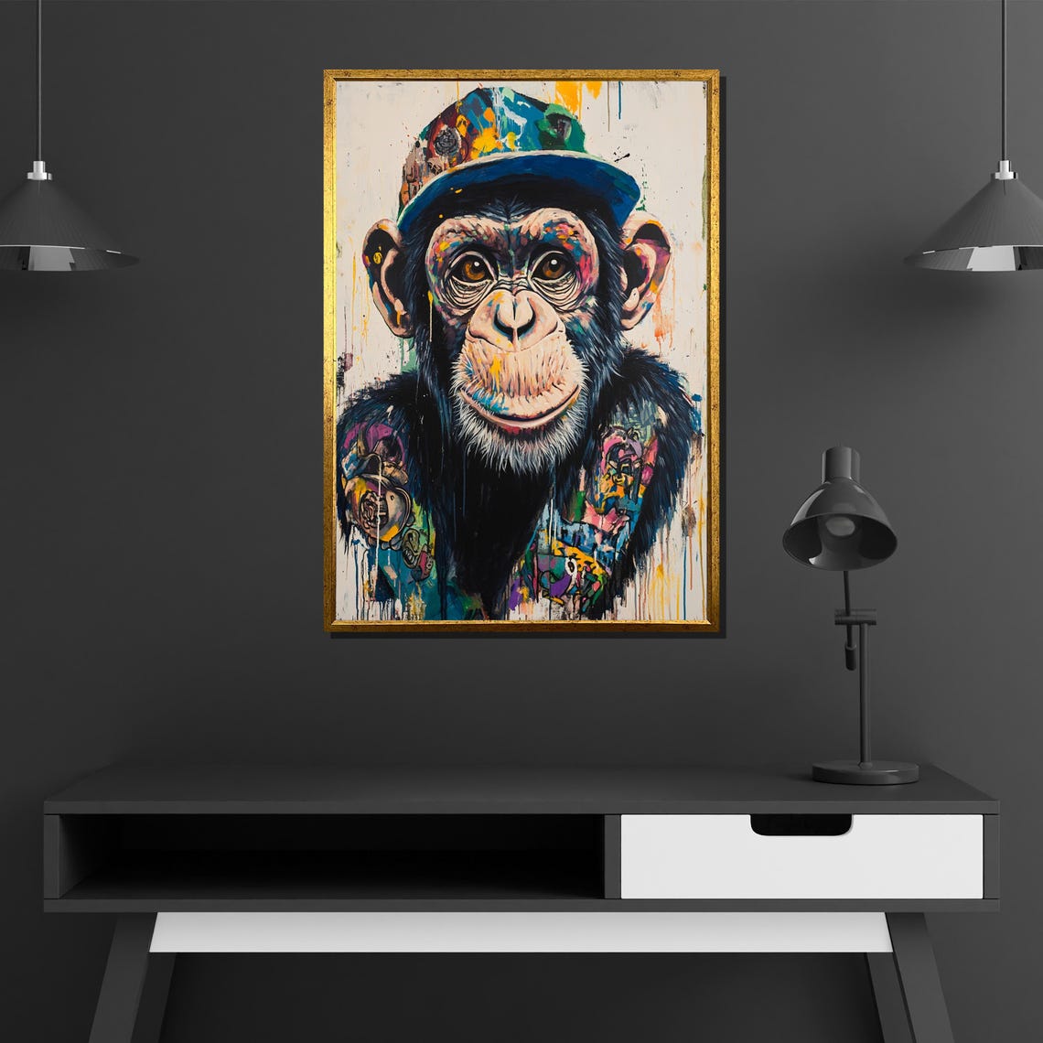 Hipster Monkey Canvas Painting Urban Pop Graffiti Wall Art Ready To Hang Gift For Cool Animal Lovers - Image 2