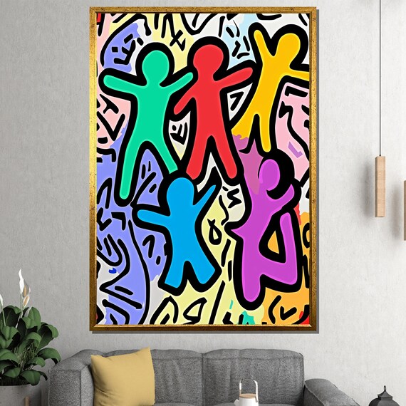 Colorful Dancing Figures Joyful Pop Art Party Celebration Poster