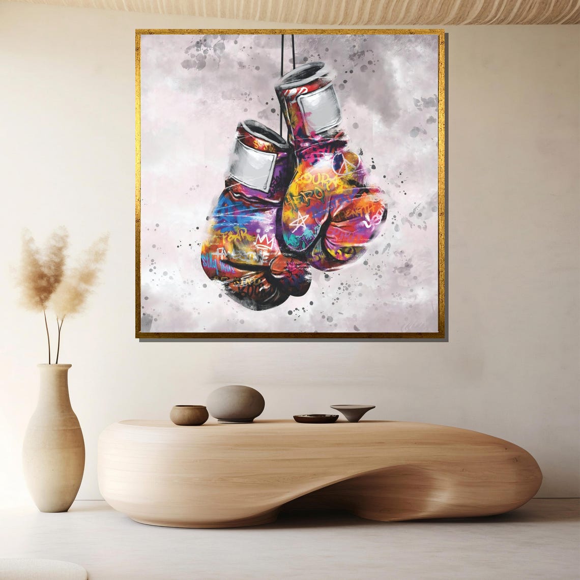 Hanging Boxing Gloves Covered In Colorful Graffiti Street Art Poster