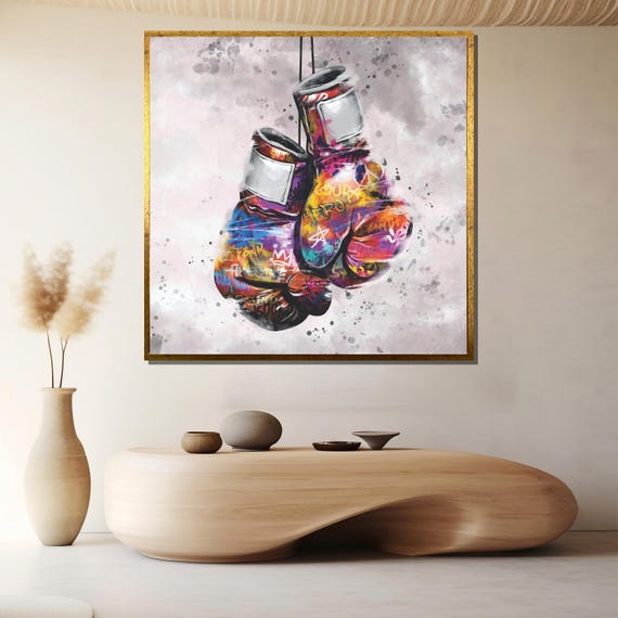 Graffiti Boxing Gloves Canvas Painting Ready To Hang Gift For Enthusiasts And Urban Sports Decor