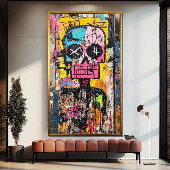 Graffiti Skull Art Print, Neon Street Pop