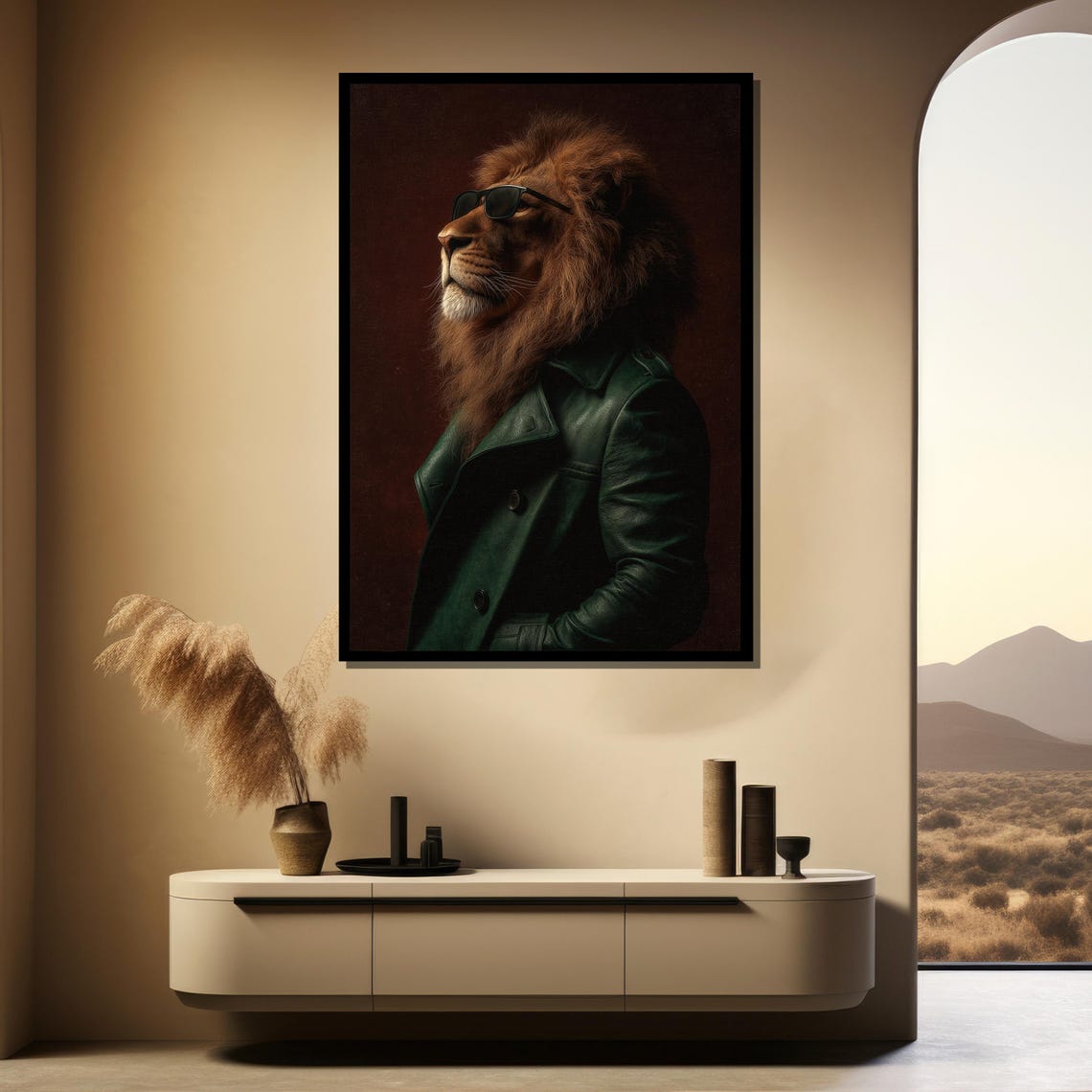 Dapper Lion Portrait Canvas Painting Ready To Hang Gift Boho Wall Art Surreal Animal Decor - Image 3