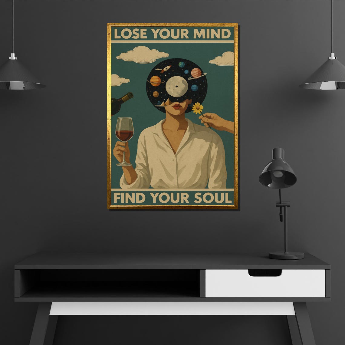 Lose Your Mind Find Your Soul Surreal Cosmic Vinyl Record Head Poster - Image 2