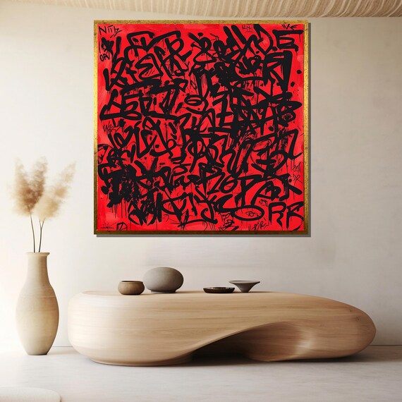 Red Graffiti Tag Canvas Street Art Bold Urban Calligraphy Poster
