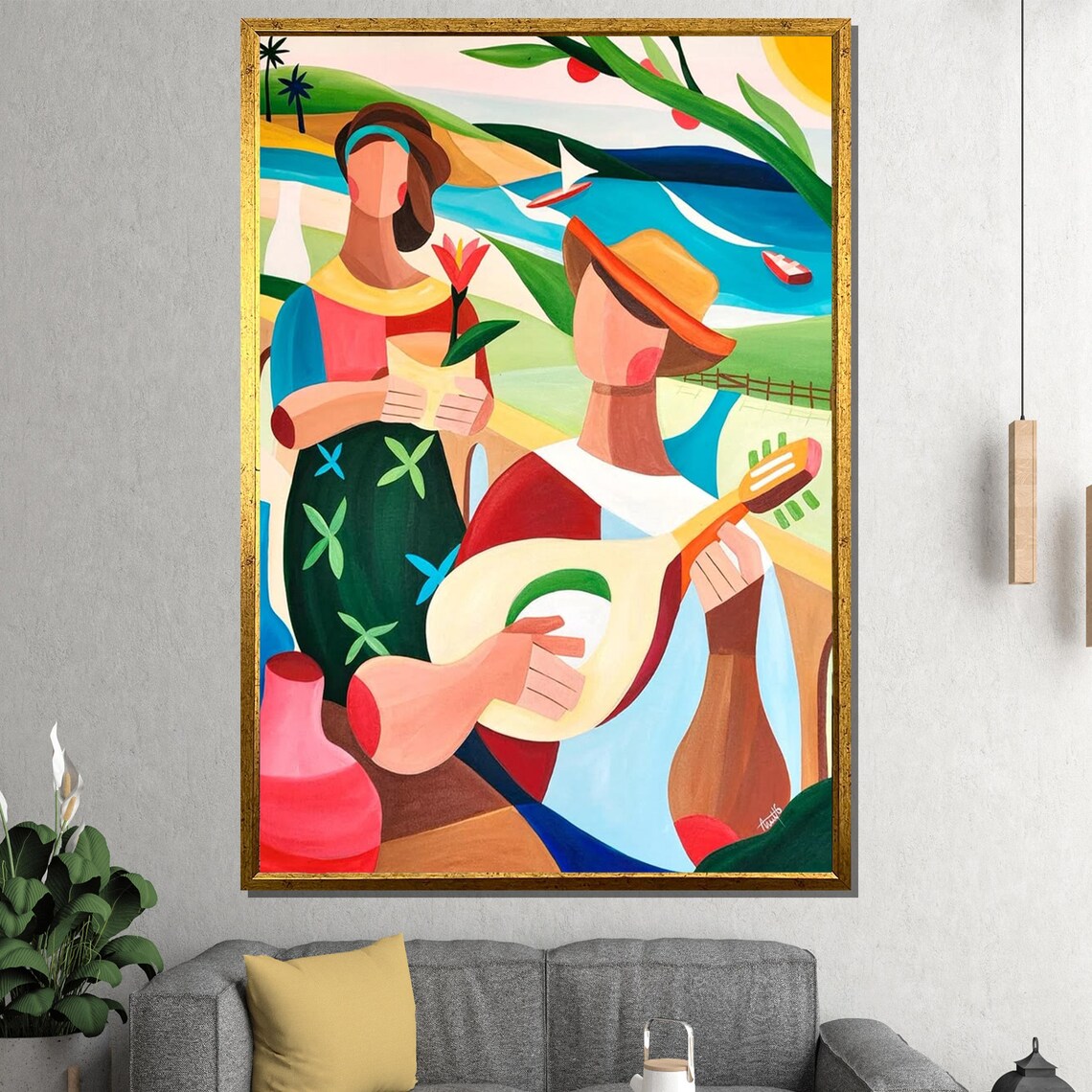 Colorful Couple by the Sea Abstract Coastal Melody Music Art Poster