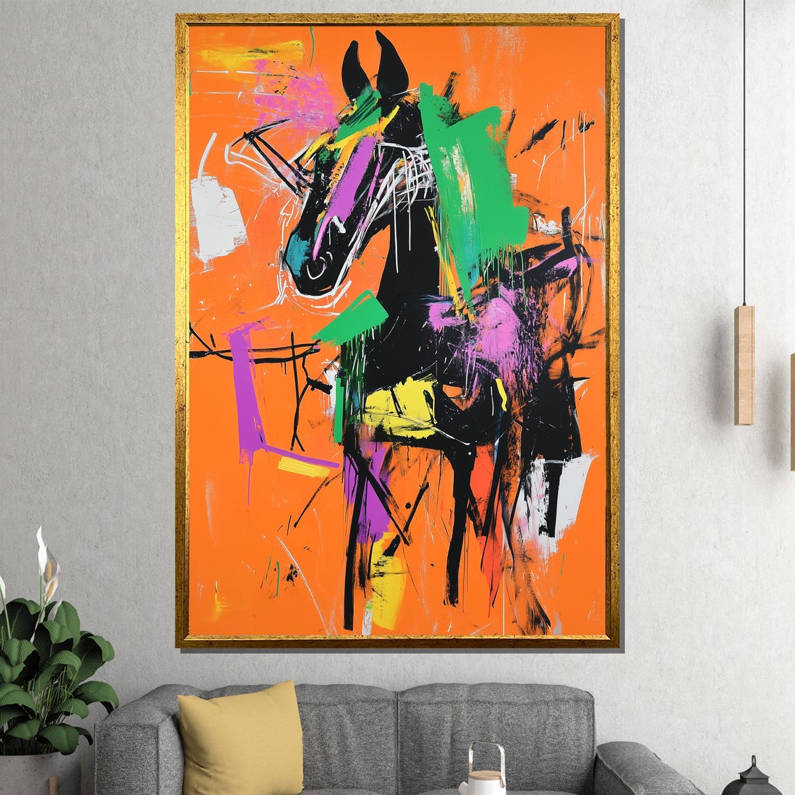 Abstract Horse Bold Orange Green Purple Expressive Art Poster