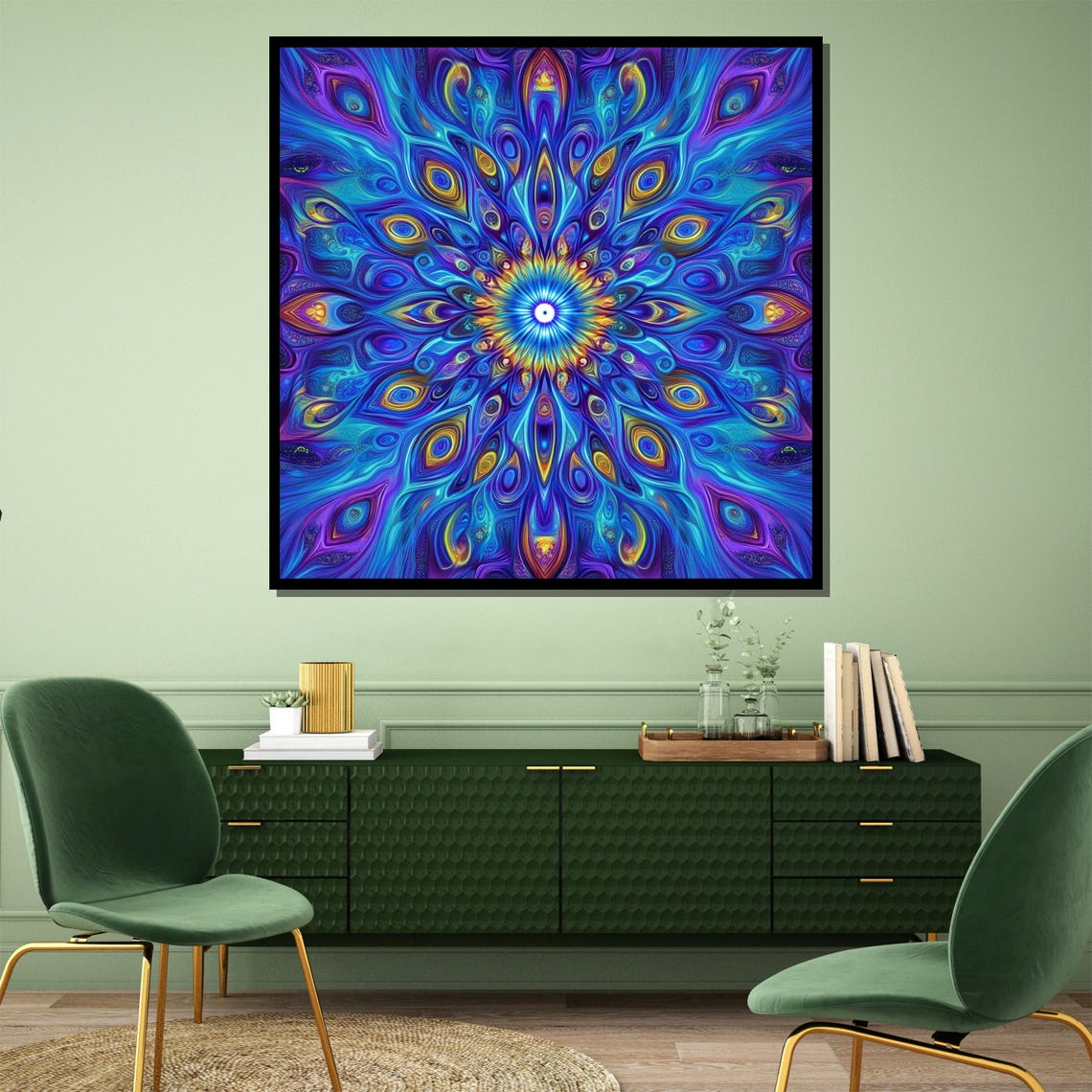 Blue And Purple Kaleidoscope Mandala Psychedelic Vision Art Poster - Image 2