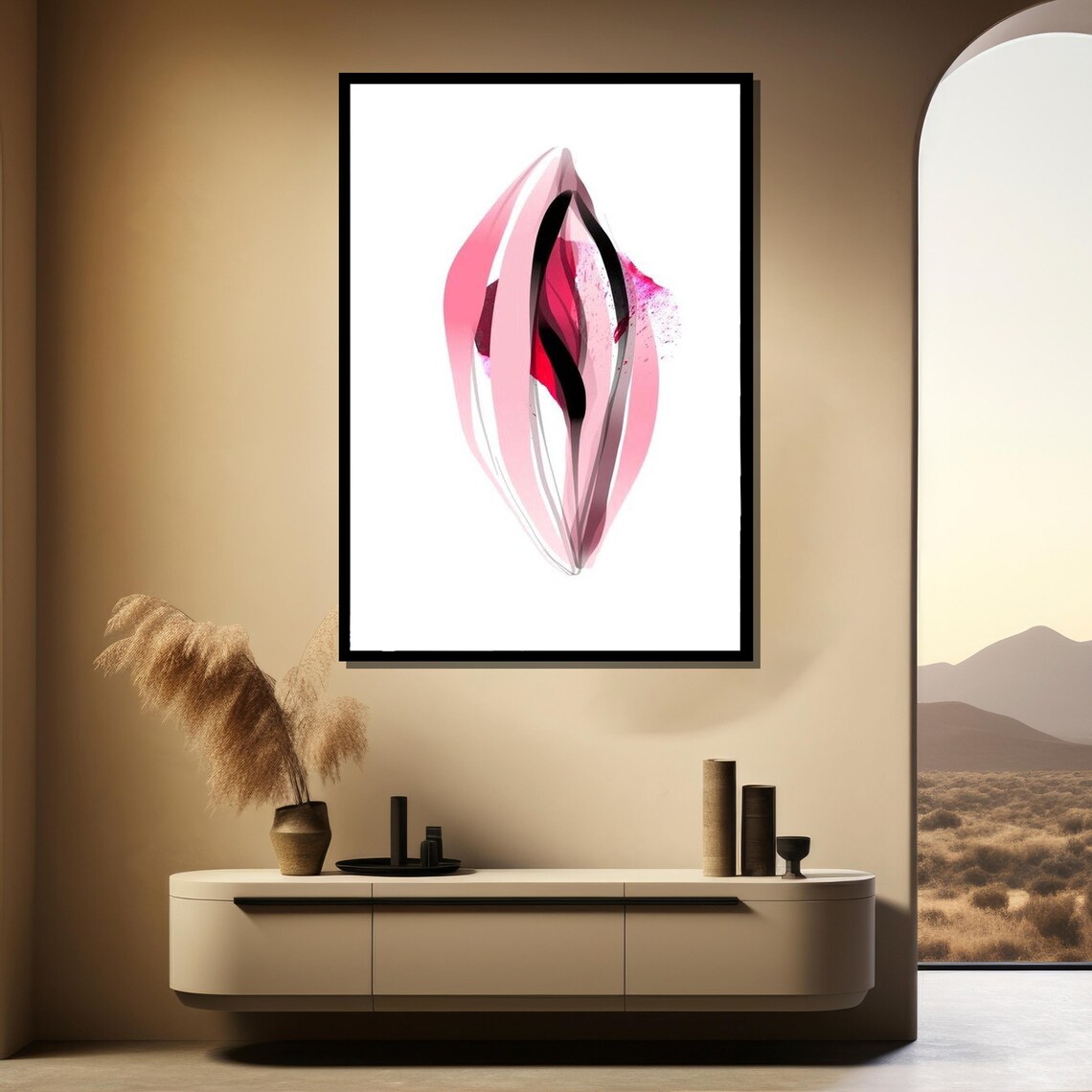 Pink Feminine Abstract Form Sensual Modern Minimalist Body Painting Poster - Image 3