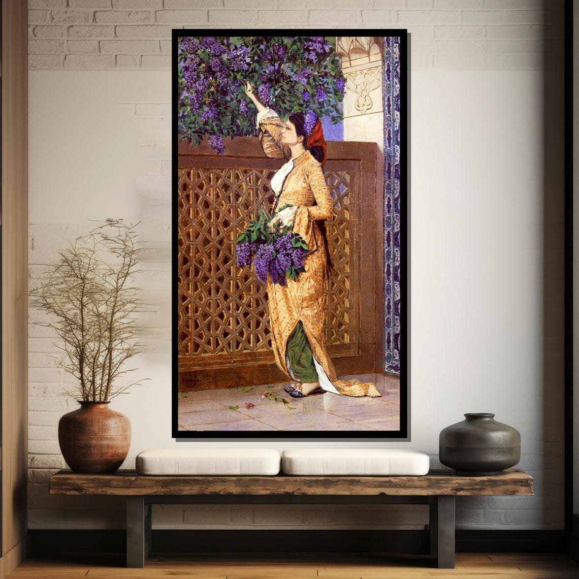 Orientalist Lady with Lilacs Golden Caftan Exotic Interior Art Poster - Image 3