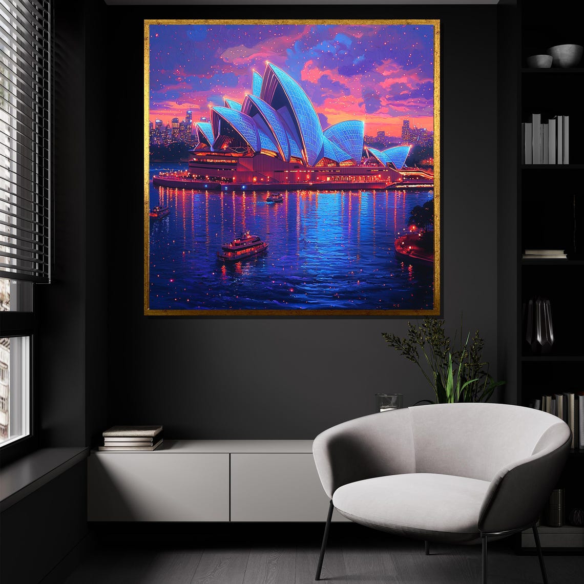 Neon Sydney Opera House Sunset Harbor Illuminated City Art Poster - Image 4