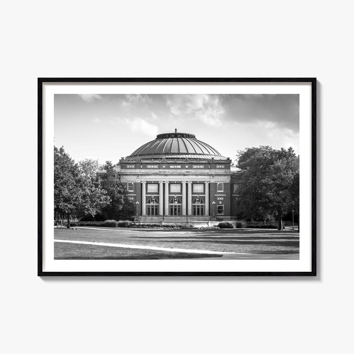 Champaign Urbana University Of Illinois Domed Hall Black And White Poster