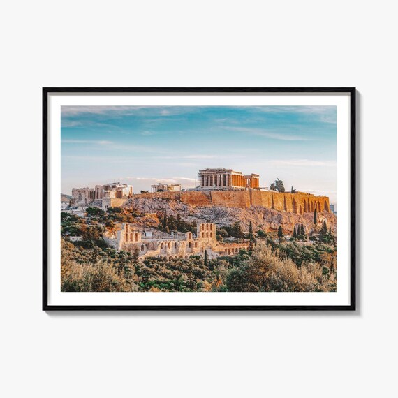 Athens Greece Acropolis Parthenon Sunset Golden Light Photo Print