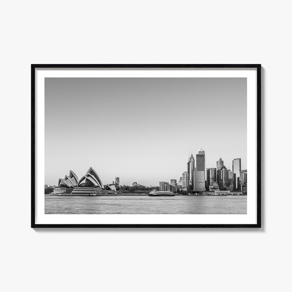 Sydney Opera House Harbour Skyline Black And White Photo Poster
