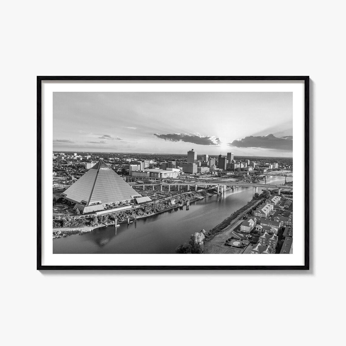 Memphis Black and White Travel Map Poster