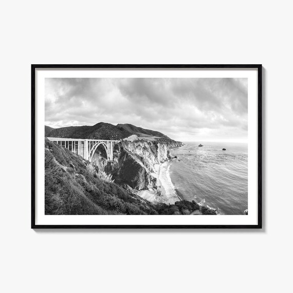 Monterey Bixby Creek Bridge Big Sur Coast Black and White Poster