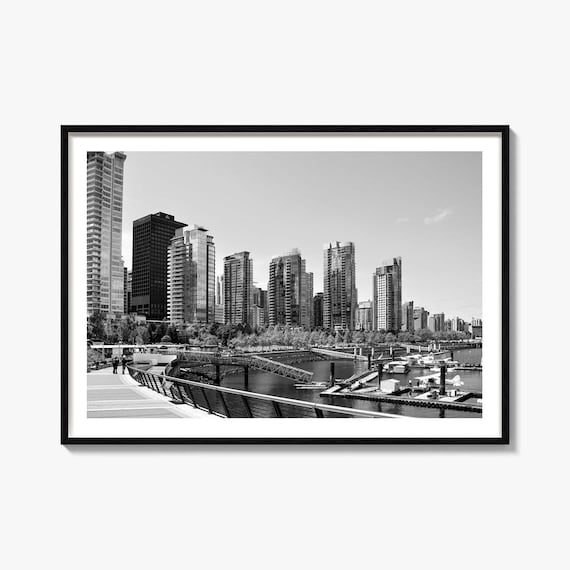 Vancouver Waterfront Condos And Marina Black And White Poster