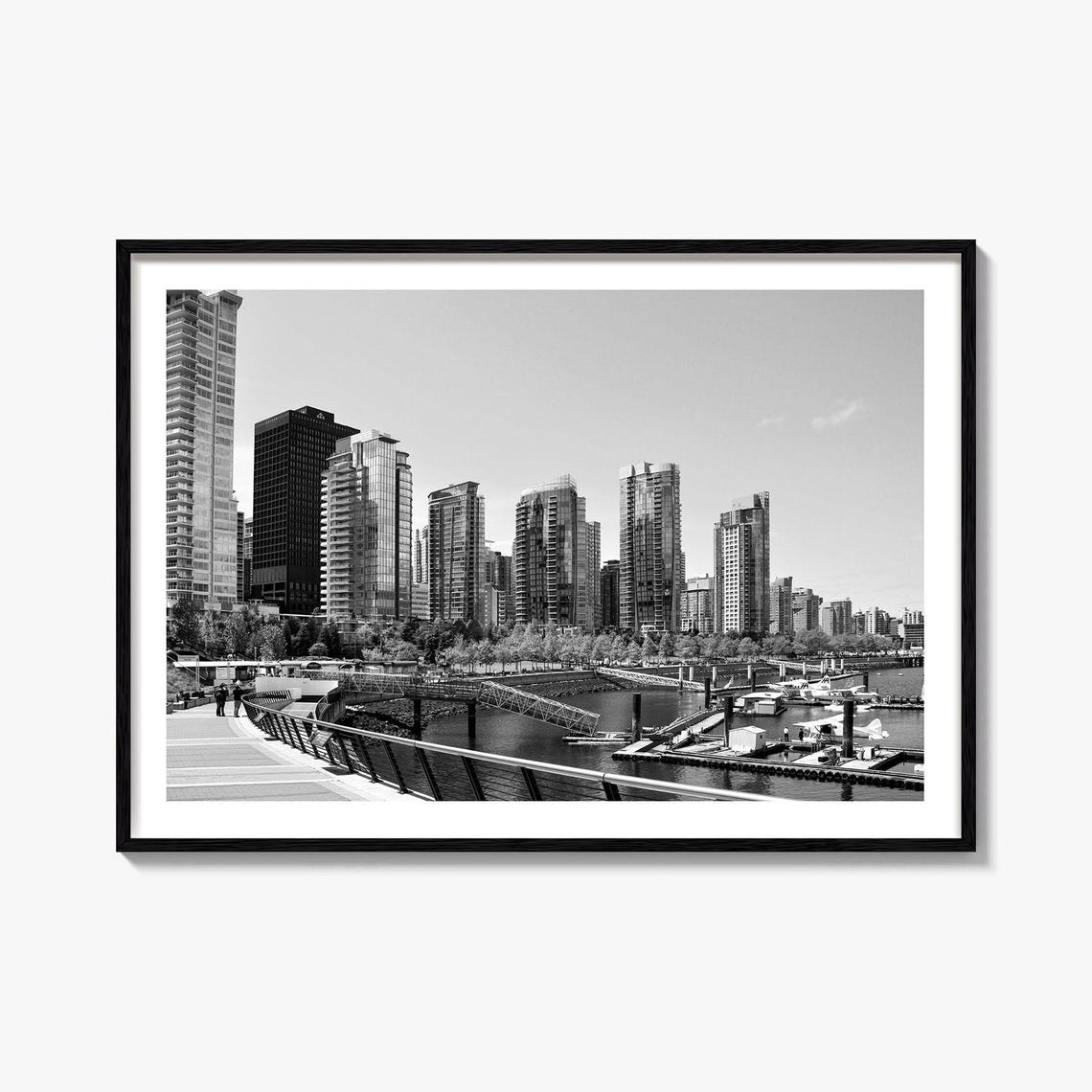 Vancouver Waterfront Condos And Marina Black And White Poster