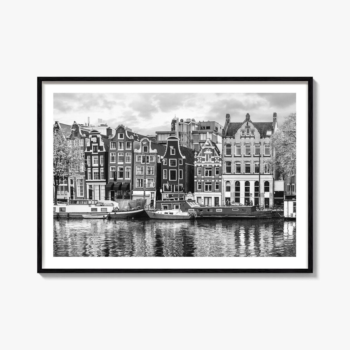 Amsterdam Black and White Travel Map Poster, Photo Print