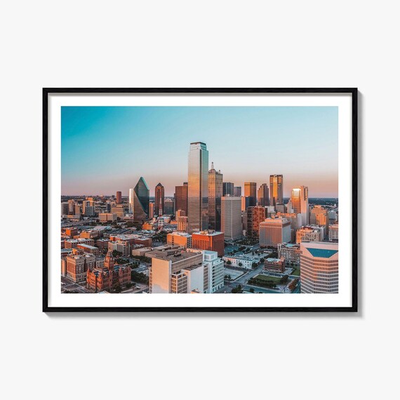 Dallas Texas Skyline Sunrise Morning Aerial City Photography Poster