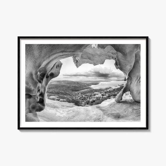 Palau Sardinia Rock Arch Natural Window Coast Panorama Black White Poster
