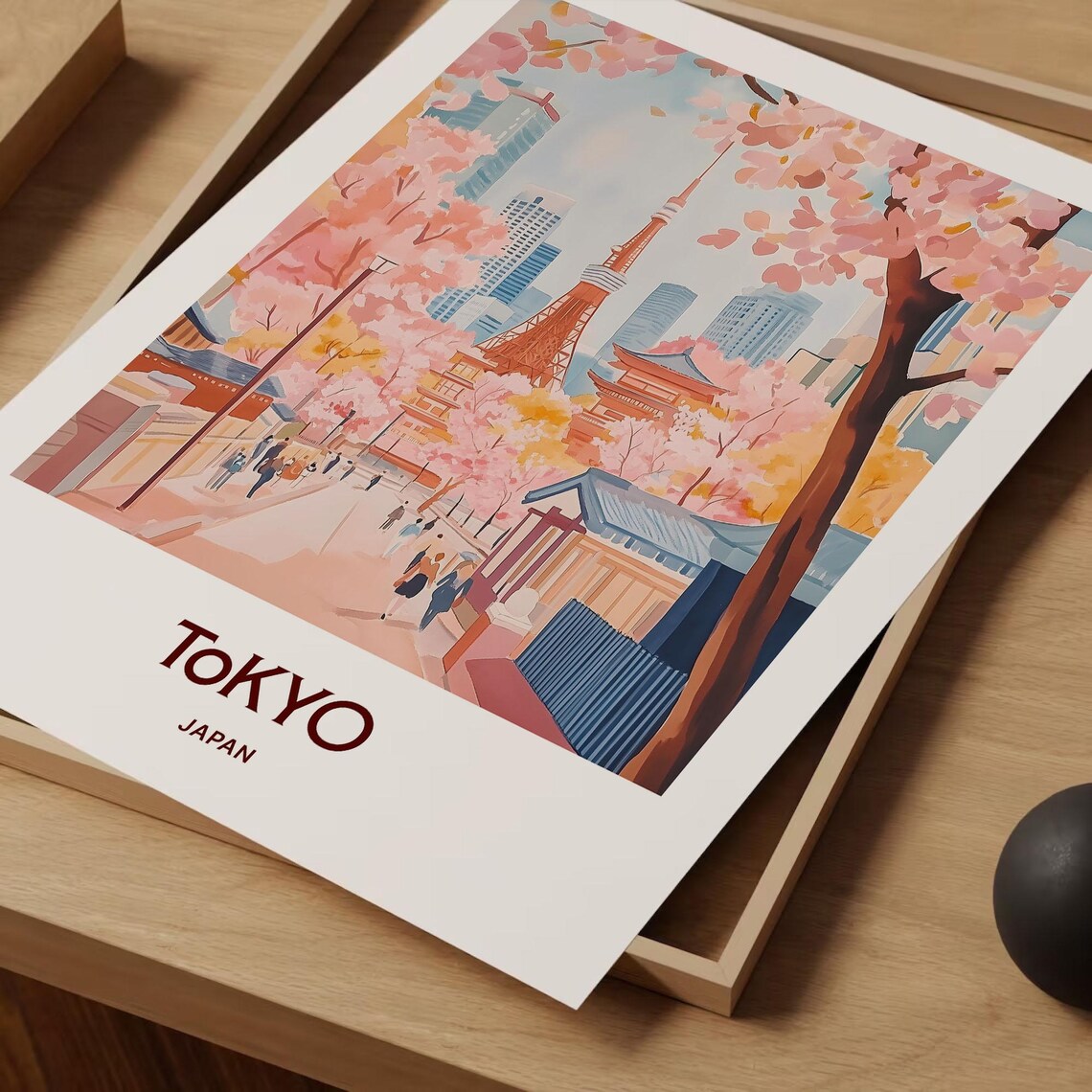 Tokyo Japan Cherry Blossom Street Tower Temple Travel Art Poster - Image 2