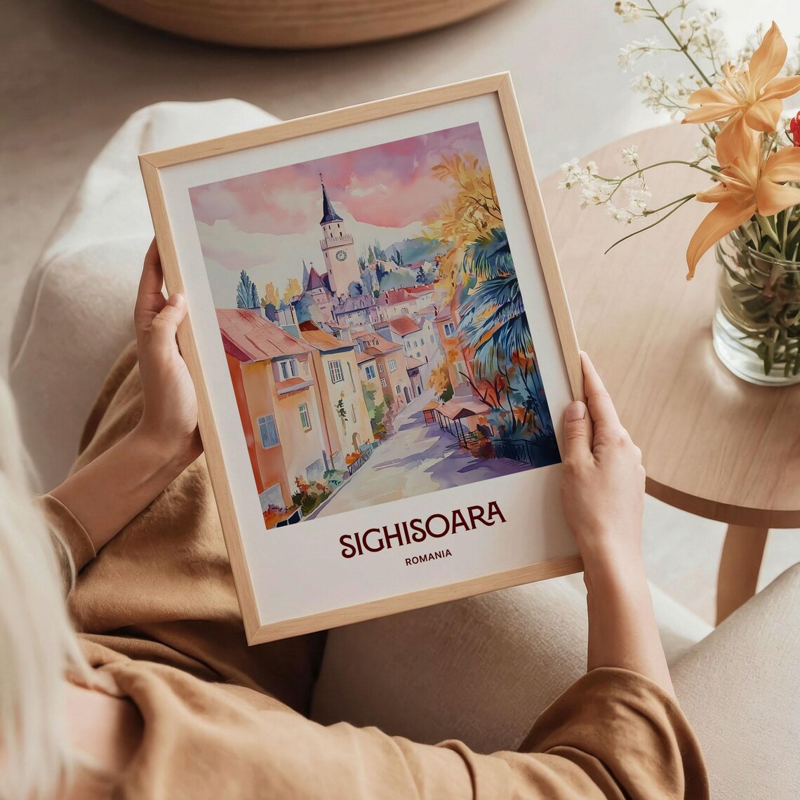 Sighisoara Romania Clock Tower Old Town Watercolor Travel Poster - Image 5